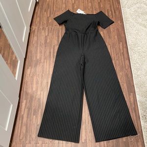 H&M pinestrip off shoulder jumpsuit. SZ M NWT